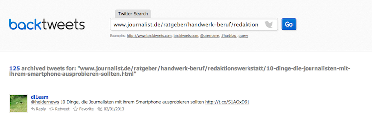Screenshot Backtweets 2.1.2013